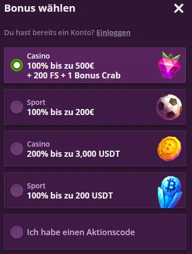 Malina Casino Registrierungsprozess - Konto erstellen